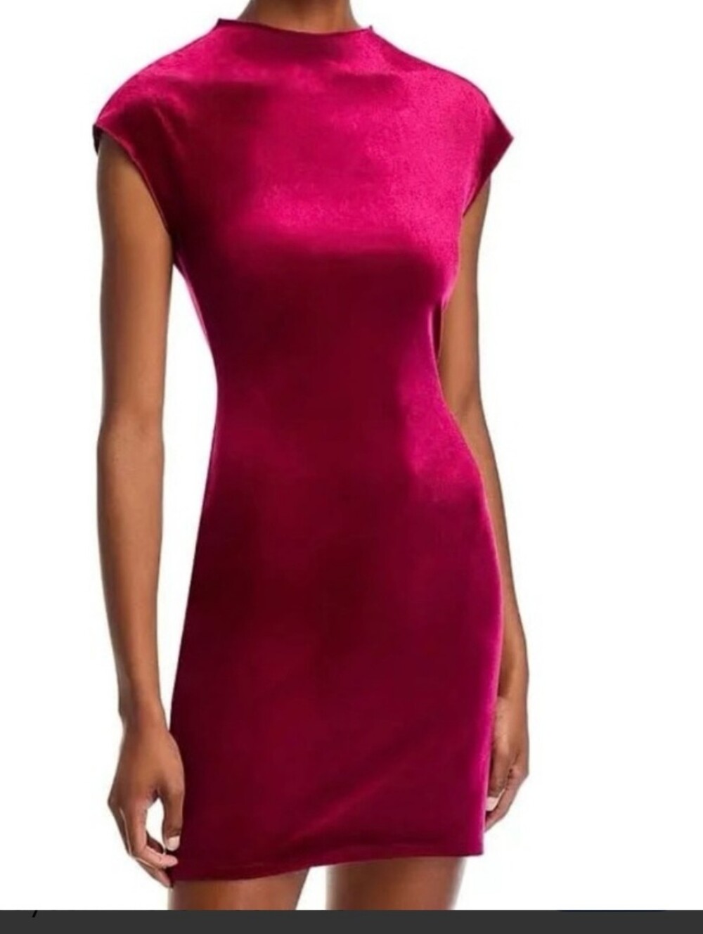 NWT AQUA by Bloomingdales Burgundy Velour Mock Neck Cap Sleeve Mini Dress M